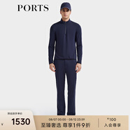 PORTS寶姿男裝2025春夏新品萊賽爾混紡半拉鏈織帶長(zhǎng)袖立領(lǐng)T恤 藏青色 S