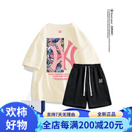 珂梵圖it.new聯(lián)名品牌男士T恤夏季新款短袖體恤衫寬松時(shí)尚印 杏色+黑色短褲 S 均碼