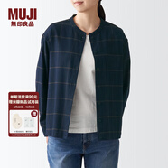 無(wú)印良品（MUJI）女式 法蘭絨 立領(lǐng)襯衫 格子內搭 襯衣 純棉全棉 女士秋款BCB19C1A 深藏青色格紋 M (160/84A)