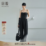 日著（rizhuo）無袖牛仔連體褲女2024夏季新復古回潮顯瘦休閑直筒連體衣長褲子 唰黑 S