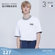 Brloote/巴魯特設(shè)計(jì)師聯(lián)名系列橫機(jī)T恤男夏季撞色圓領(lǐng)寬松休閑體恤衫 白色 180/98A