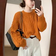 粗線(xiàn)毛衣女話(huà)里甜美氣質(zhì)麻花套頭毛衣2025秋季新款韓版休閑寬松慵 南瓜色 均碼