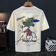 森馬涼感刺繡印花短袖t恤男裝衣服情侶半袖體恤男美式復古上衣 白色 奶白色HJ5771 M 體重95-120斤