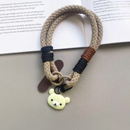 優(yōu)米帕ins手繩編織手機手腕鑰匙扣掛繩短款手提掛件通用腕帶手機鏈 JH57淺棕+米黃小熊466+咖色夾片