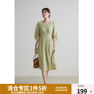 獨(dú)束大碼女裝法式V領(lǐng)連衣裙高腰顯瘦A字裙2024夏季新款 青藤綠 L (尺碼：2)