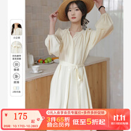 梵希蔓藍(lán)色新中式別致連衣裙女2025年春裝新款收腰慵懶風(fēng)長袖裙子 M5296 杏色 S