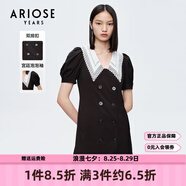 艾諾絲雅詩【商場(chǎng)同款】夏裝新復(fù)古泡泡袖宮廷風(fēng)娃娃領(lǐng)雙排扣連衣裙10439073 黑色 L