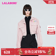 拉拉波波春季新款女團(tuán)亮片大口袋短款?yuàn)A克甜酷機(jī)車風(fēng)寬松上衣LBCC-WSJW14 粉色 S