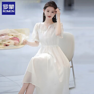 羅蒙（ROMON）重工刺繡連衣裙2025夏季新款氣質(zhì)超仙裙白色裙子旅游度假仙女長裙 白色 M 建議100-115斤左右