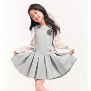 媛媛公主女童連衣裙2025秋新款兒童休閑拼接裙子女孩學(xué)院風(fēng)百褶裙潮 灰色連衣裙 150 cm