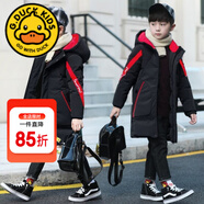 G.DUCKKIDS童裝兒童羽絨服男童中長(cháng)款加厚外套冬季中大童冬裝防風(fēng)保暖棉服 織帶款黑色【棉服】 130 建議120-130cm7-8歲