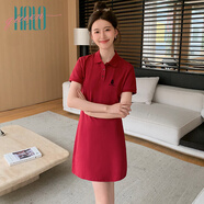 Halo QueenPolo領(lǐng)短袖連衣裙女學(xué)院風(fēng)中長款顯瘦初戀連衣裙H144Q1725