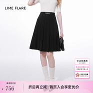 LIME FLARE朗姿集團萊茵福萊爾赫本風(fēng)高腰百褶簡(jiǎn)約通勤半身裙裙子 黑色3 【批次不同、產(chǎn)品無(wú)差異】 S