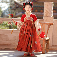 妮莎倍兒漢服女童冬裝加絨拜年服古裝公主裙兒童秋冬季連衣裙 紅色 120