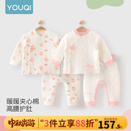 優(yōu)奇嬰兒衣服秋冬套裝寶寶保暖夾棉內(nèi)衣高腰護(hù)肚男女兒童2件套秋冬裝 2套【萌小兔+花朵】 73