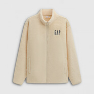 蓋璞（GAP）【成毅代言】Gap男女裝2025秋季徽標抱抱絨拉煉立領(lǐng)衛衣786538 米色 XS 165/84A 亞洲尺碼