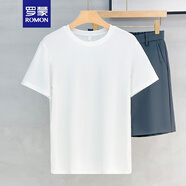 羅蒙（ROMON）感肌理?xiàng)l紋提花男士短袖T恤潮流休閑半袖男2025夏季上衣純色體恤 白色 L 100-115斤