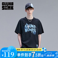 古由卡（GUUKA）xSANK嘻哈潮牌t恤男士短袖夏季情侶裝劉宇同款休閑寬松五分半截袖 黑色 F7062 2XL