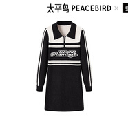 太平鳥(niǎo)女裝連衣裙春季拼色學(xué)院風(fēng)翻領(lǐng)長(cháng)袖裙子撞色 黑色 M