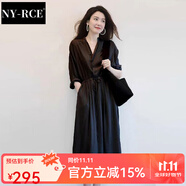 NY-RCE連衣裙女2025秋裝新款女裝法式雪紡連衣裙子夏茶歇復(fù)古小眾長裙潮 黑色【高端連衣裙】 S