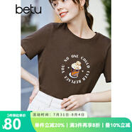 betu百圖女裝趣味印花圓領(lǐng)短袖T恤女2202T11 咖啡 XS