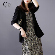Co.女王輕奢2025夏季新款連衣裙小西裝女士薄款兩件套套裝氣質(zhì)顯瘦 雅黑外套+黑色連衣裙 3XL 【建議153-172斤】