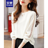 羅蒙（ROMON）春秋季韓版長(cháng)袖t恤女裝2024新款時(shí)尚寬松顯瘦T恤衫女士打底衫上衣 白色 L （110-120斤）