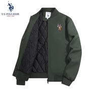 U.S. POLO ASSN.夾克外套男秋季男士休閑立領(lǐng)飛行茄克保羅寬松上衣墨綠XL