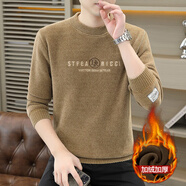 AX阿瑪尼一體絨圓領(lǐng)毛衣男士加絨加厚針織打底衫2025冬季保暖羊毛衫 咖色 L 115-130斤