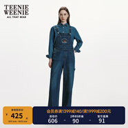 Teenie Weenie小熊女裝春裝休閑棉質(zhì)舒適牛仔褲背帶褲女士長褲 深藍(lán)色 L (170)