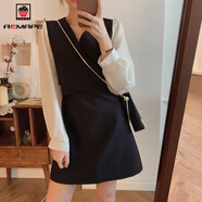 AEMAPE連衣裙女春季2025新款韓版遮肚子顯瘦收腰氣質連身裙長袖a字裙子 黑色 M