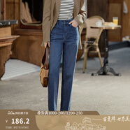 茵曼（INMAN）2025秋季女裝新款休閑顯瘦寬松百搭舒適松緊腰高腰牛仔褲 深牛仔藍(lán) 29