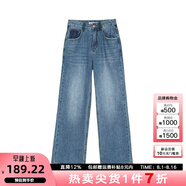 VEGA CHANG復古直筒牛仔褲女闊腿2025年秋冬新款寬松休閑高腰顯瘦百搭長褲子 牛仔藍 （九分褲磨毛版） M
