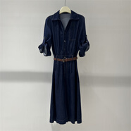 艾諾絲諾拉官方旗艦店2025秋款顯瘦收腰系帶長袖牛仔連體衣/褲女 青金石藍(lán) S