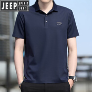 JEEP SPIRIT吉普 官方2025夏季新款冰絲無痕短袖t恤男款翻領(lǐng)商務(wù)polo衫潮 藏青色 M