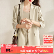 尚都比拉七分袖休閑西服小個(gè)子穿搭職業(yè)正裝小西裝外套女高級感 淺杏色 S
