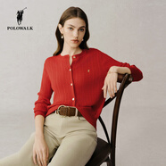 POLOWALK2025春季新品女式長(cháng)袖針織衫時(shí)尚復古絲光棉女士上衣開(kāi)衫 大紅 M