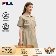 FILA 斐樂官方女裝梭織工裝連衣裙2025夏季新款時尚涼感防曬收腰裙子 荒草卡其-LK M 165/84A/M