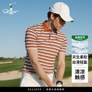 薩拉維夫（SLLAVIF）品牌2025夏季條紋翻領(lǐng)男士短袖T恤休閑日常polo衫無痕免燙體恤 桔色 XL 180