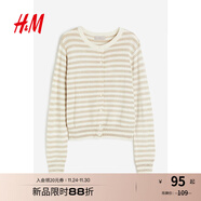 H&M【徐若晗同款】女裝針織衫秋冬打底慵懶圓領(lǐng)長(cháng)袖氣質(zhì)上衣0579541 米色/條紋 S 160/88