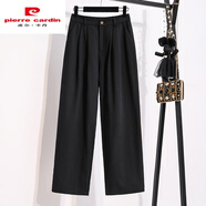 皮爾卡丹（pierre cardin）時(shí)尚純色寬松闊腿褲大碼女裝夏季新款微胖mm休閑直筒九分白色褲子 黑色【美美搭女裝/褲子寬松bf慵 5XL 建議205-215斤