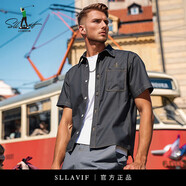 薩拉維夫（SLLAVIF）英國(guó)品牌高檔商務(wù)仿牛仔襯衫男短袖2025新款夏季輕奢感外套男薄款 黑色 M 適合100-120斤
