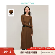 茵曼（INMAN）設(shè)計感長袖磨毛連衣裙2025春秋季女裝新品收腰顯瘦打底長裙子 深咖色 M