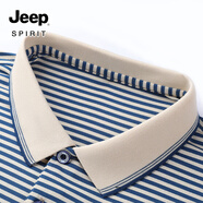 JEEP SPIRIT短袖t恤男條紋翻領(lǐng)打底衫寬松大碼半袖休閑體恤衫 藍(lán)條紋 M (建議100-120斤)