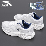 安踏（ANTA）男鞋運動(dòng)鞋男跑步男士鞋子秋季網(wǎng)面透氣漫步跑鞋網(wǎng)鞋輕便軟底緩震 象牙白/一度灰/深航海藍 42