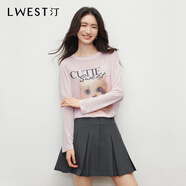 朗文斯汀（L.WEST）2025秋季新款時尚圓領(lǐng)寬松顯瘦貓咪印花上衣 粉色 S 85-100斤