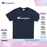 Champion夏季經(jīng)典款印花草寫LOGO圓領(lǐng)休閑運(yùn)動T恤無性別冠軍短袖男女情侶 藏青色(偏?。?M