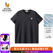 William fox&sons【安心品質(zhì)】杜邦涼感纖維5A抗菌速干面料圓領(lǐng)小狐貍刺繡休閑T恤 黑色 2XL /54