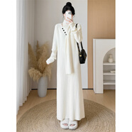 花花公子（PLAYBOY）秋冬長(zhǎng)款毛衣連衣裙韓版寬松慵懶風(fēng)針織長(zhǎng)裙子過(guò)膝加厚內(nèi)搭打底裙 燕麥色(加長(zhǎng)厚款：配大圍巾) S 建議80-95體重