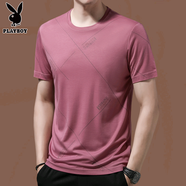 花花公子2025夏季新款冰絲短袖t恤男圓領(lǐng)潮印花半袖體恤打底衫薄潮牌男裝 721粉色 L 170建議120-140斤